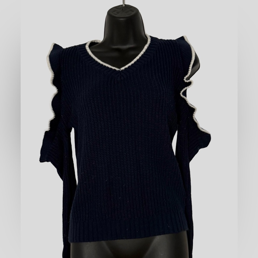 VENUS Navy V-Neck Cold Shoulder Sweater